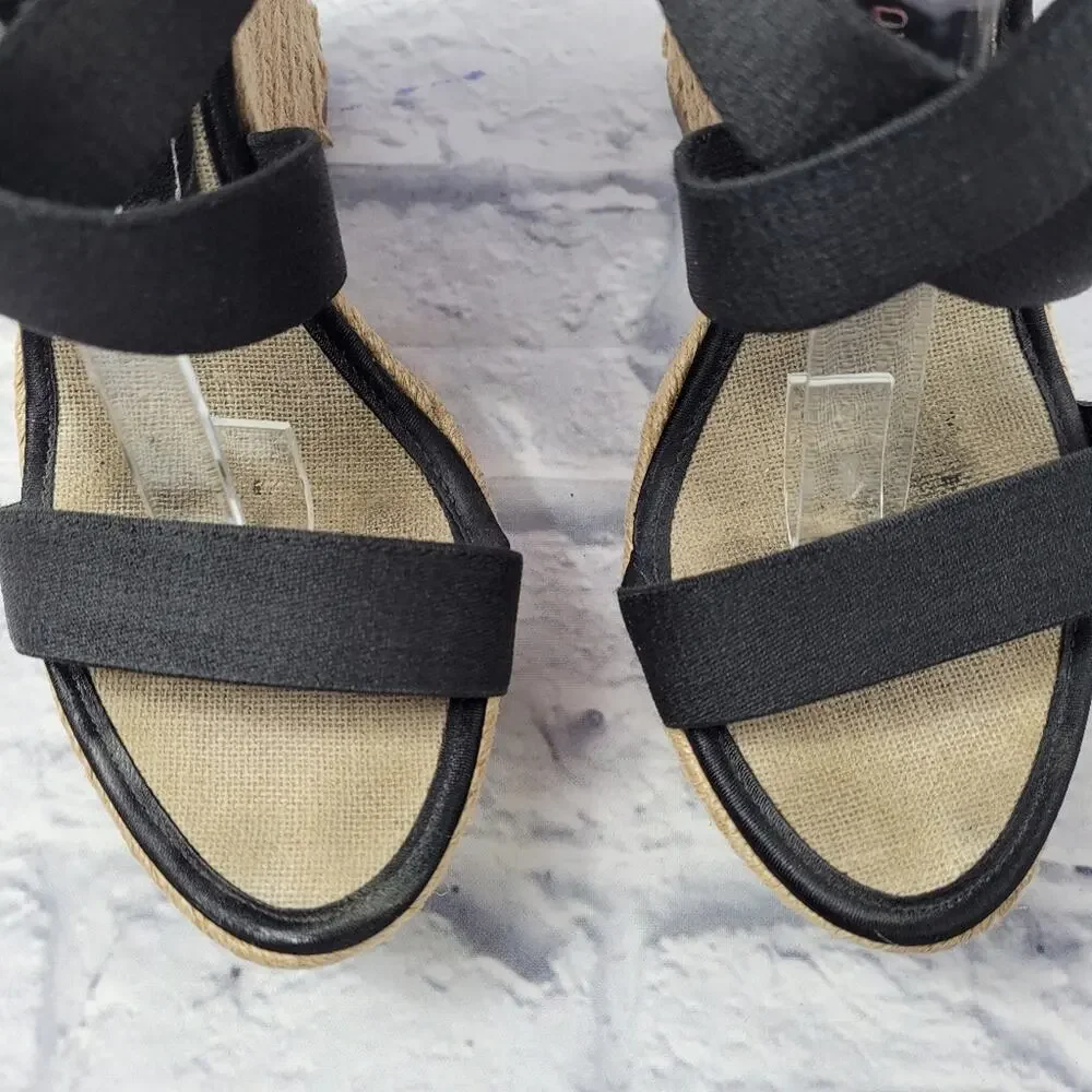 Jean-Michel Cazabat Black Espadrille Wedges with Jute Trim size 39.5